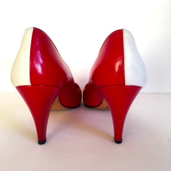 Vintage Bruno Magli heeled pump 7 1/2 Red White Leather Made in Italy - Picture 5 of 6